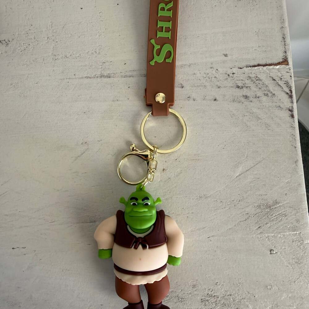 Shrek 3D Silicone Character Keychain with Brown Wrist Strap Bag Charm
